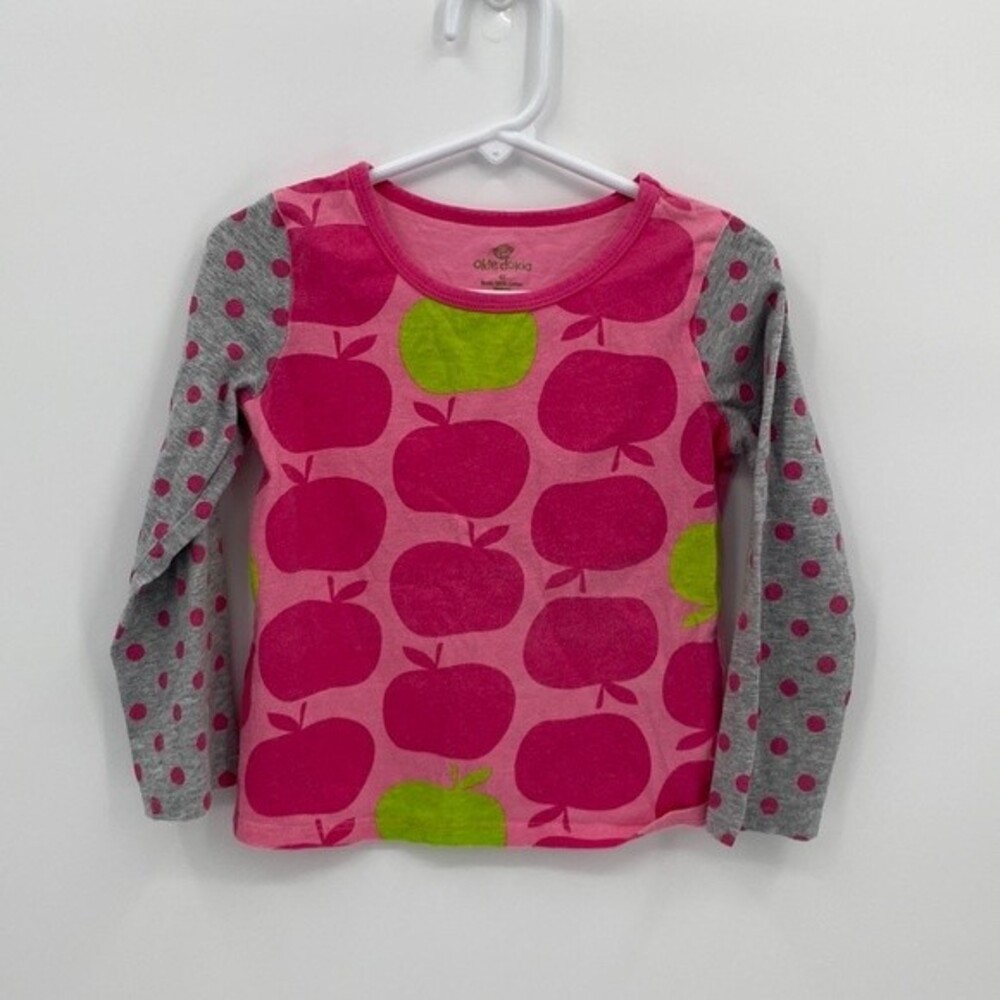 Okie Dokie 4T Pink Green Apple Print Long Sleeve Shirt Polka Dot